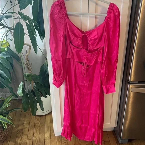 Farm Rio pink cutout long sleeve midi dress size small - Picture 3 of 8